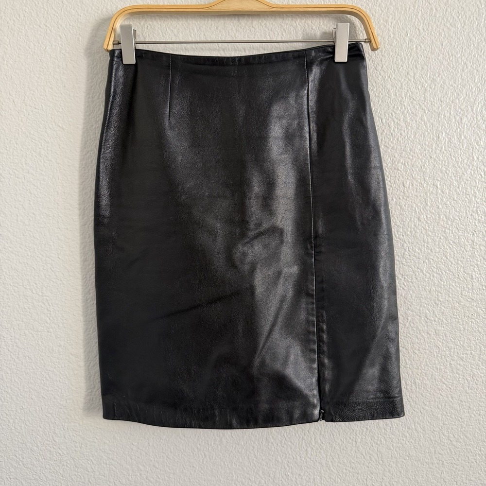 Vintage Express Genuine Leather Pencil Skirt Size 1 / 2 XS Zipper Slit Lined